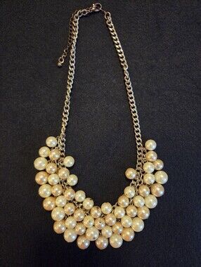 Gold Pearl Cluster Statement Necklace